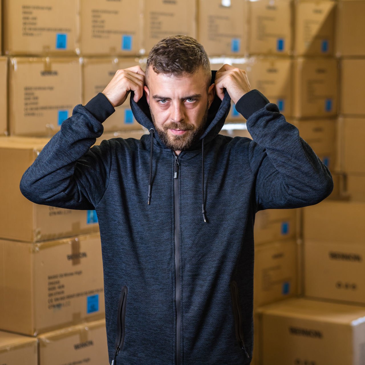 Ζακέτα ελευθέρου χρόνου με κουκούλα Bennon Olympos blue/grey - Image 4