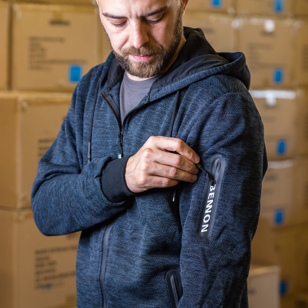 Ζακέτα ελευθέρου χρόνου με κουκούλα Bennon Olympos blue/grey - Image 5